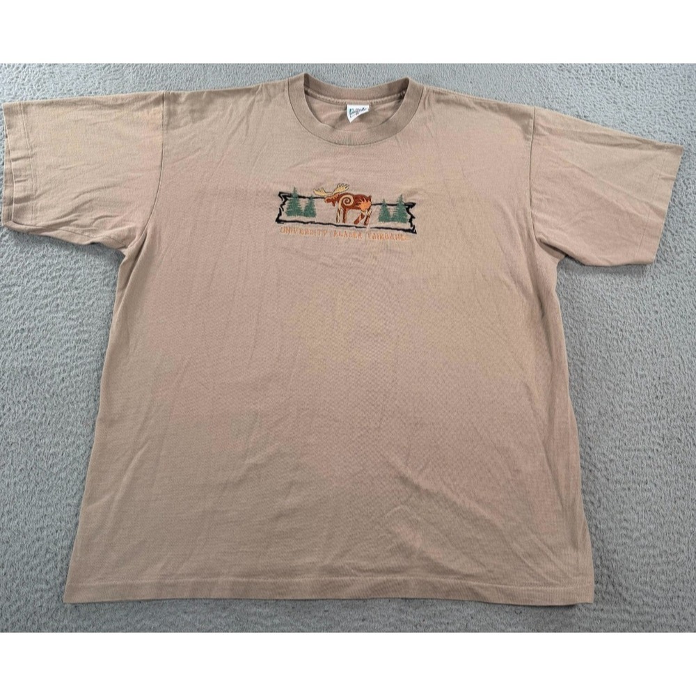 VTG University of Alaska Fairbanks T-Shirt Men's XL Beige Embroidered Moose PSI